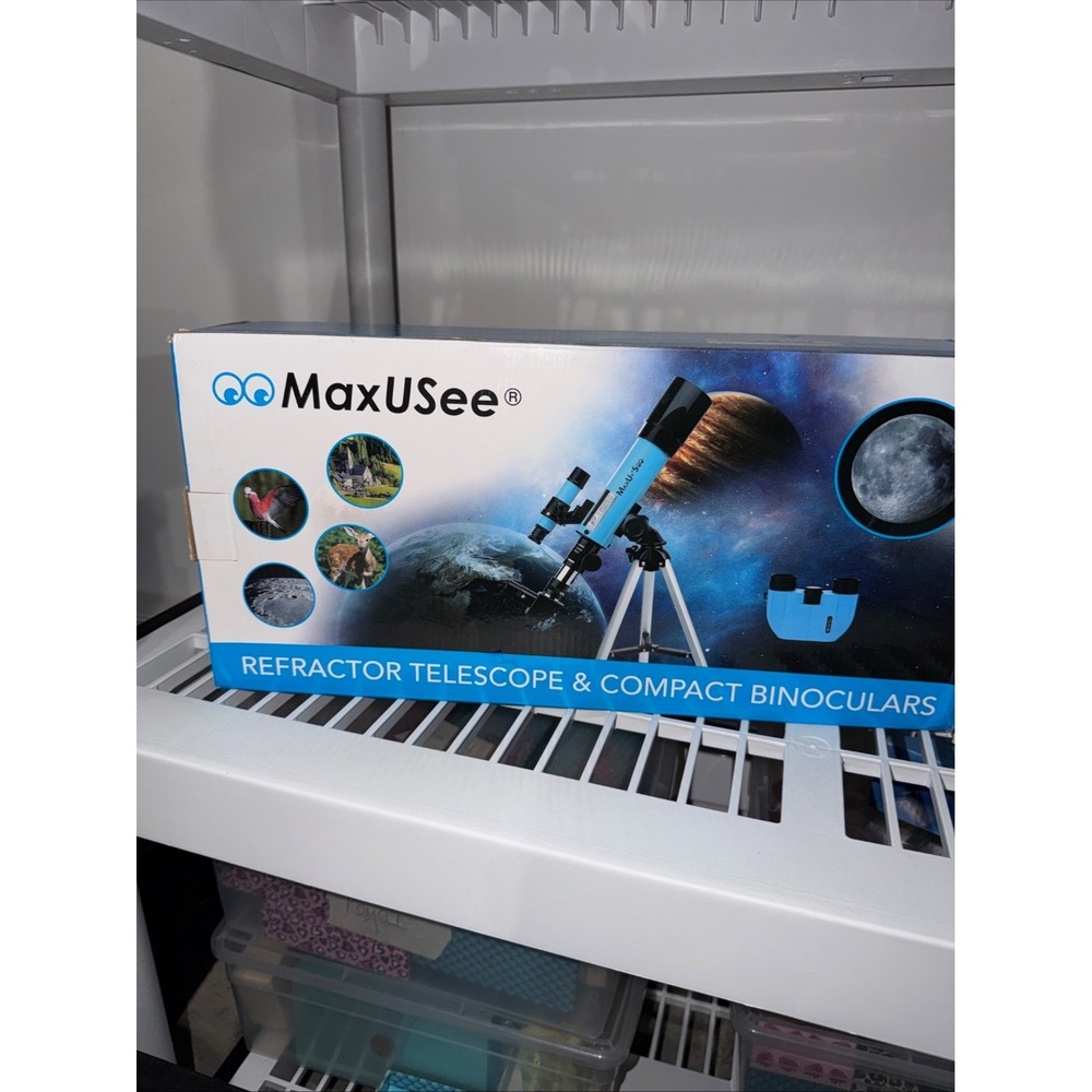 MaxUSee Refractor Telescope & Compact Binoculars Set Blue Open Box